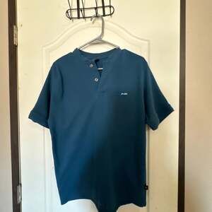 Vintage Polo Ralph Lauren Henley Short Sleeve Pique Knit Shirt in Teal Blue